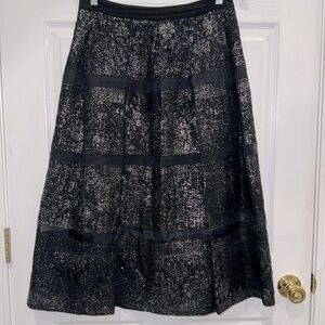 Rebecca Taylor Metallic Foil Lace Midi Skirt